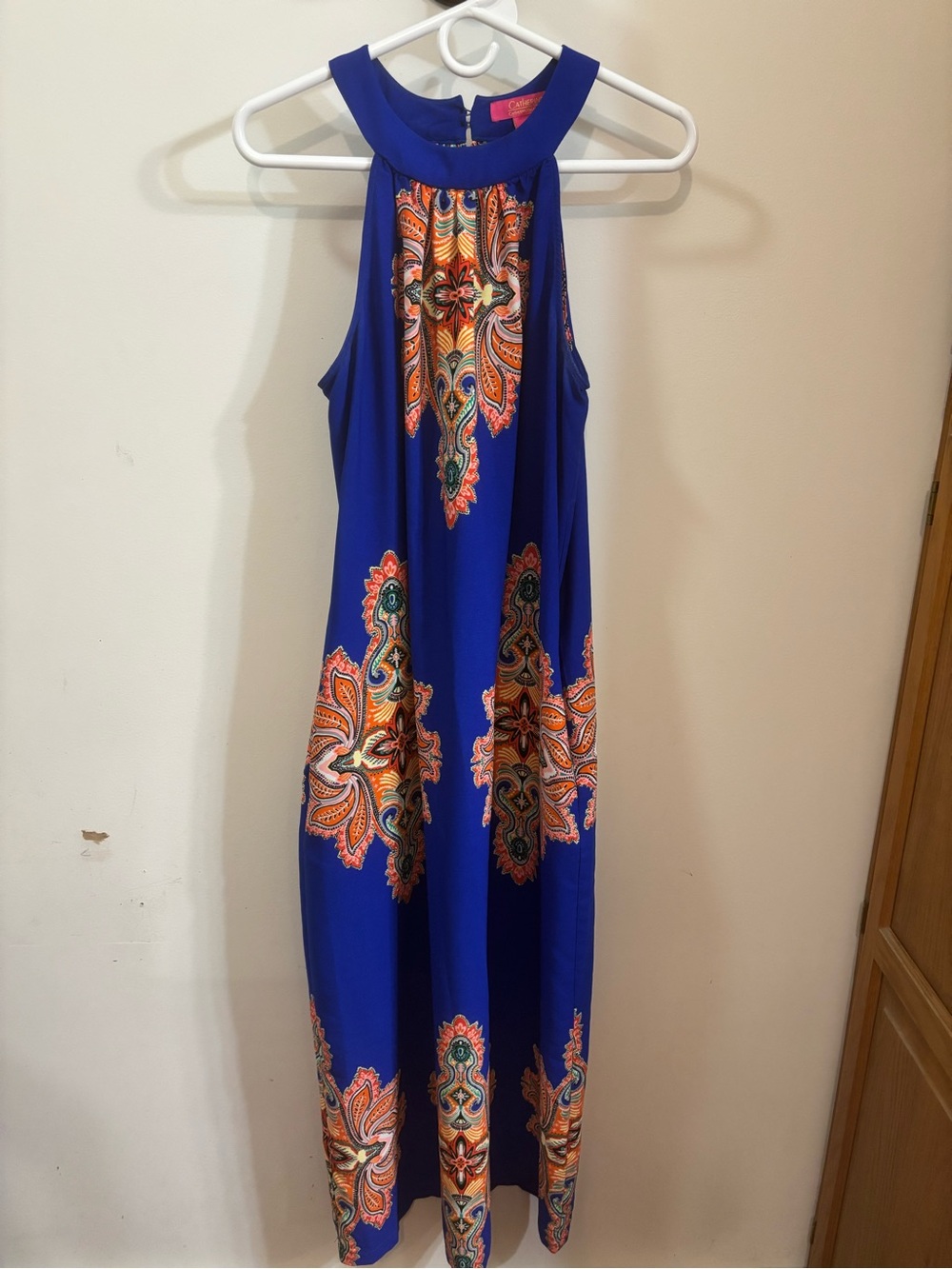 Catherines Royal Blue Halter Maxi Dress with Orange Paisley